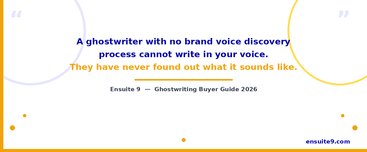 A ghostwriter with no brand voice discovery process cannot write in your voice — they have never found out what it sounds like — Ensuite 9