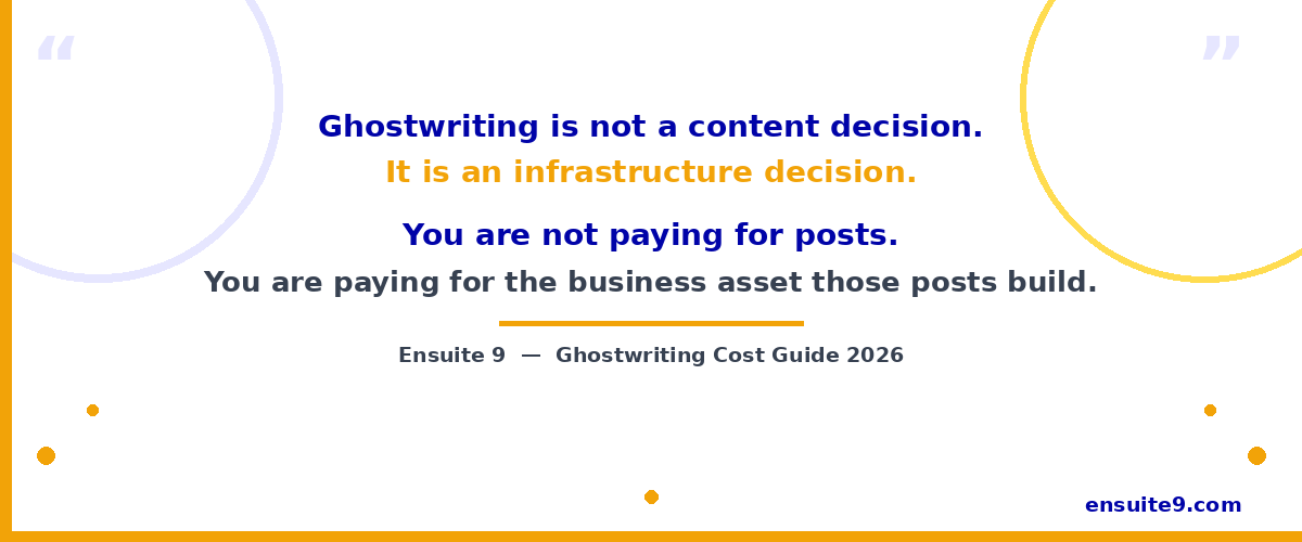 Ghostwriting is not a content decision it is an infrastructure decision — you are paying for the business asset those posts build — Ensuite 9